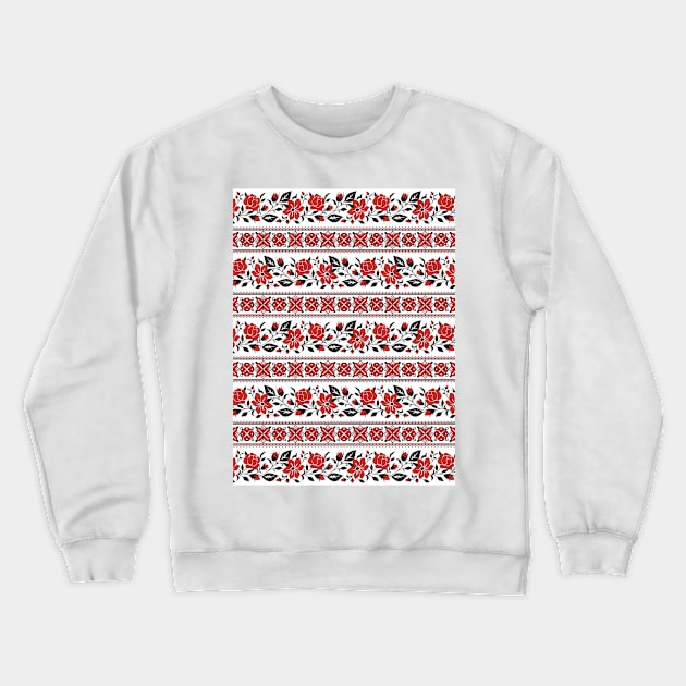 Print with Red Rose and Mallow Inspired by Ukrainian Traditional Embroidery Crewneck Sweatshirt by lissantee